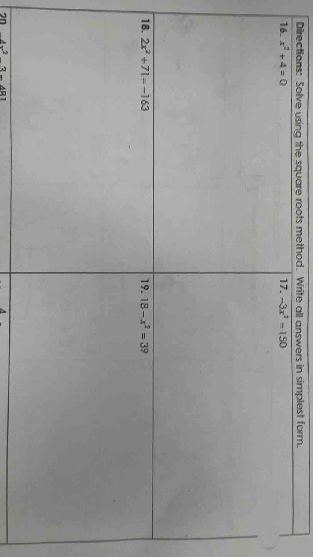 directions: solve using the square roots method. write all answers in s…