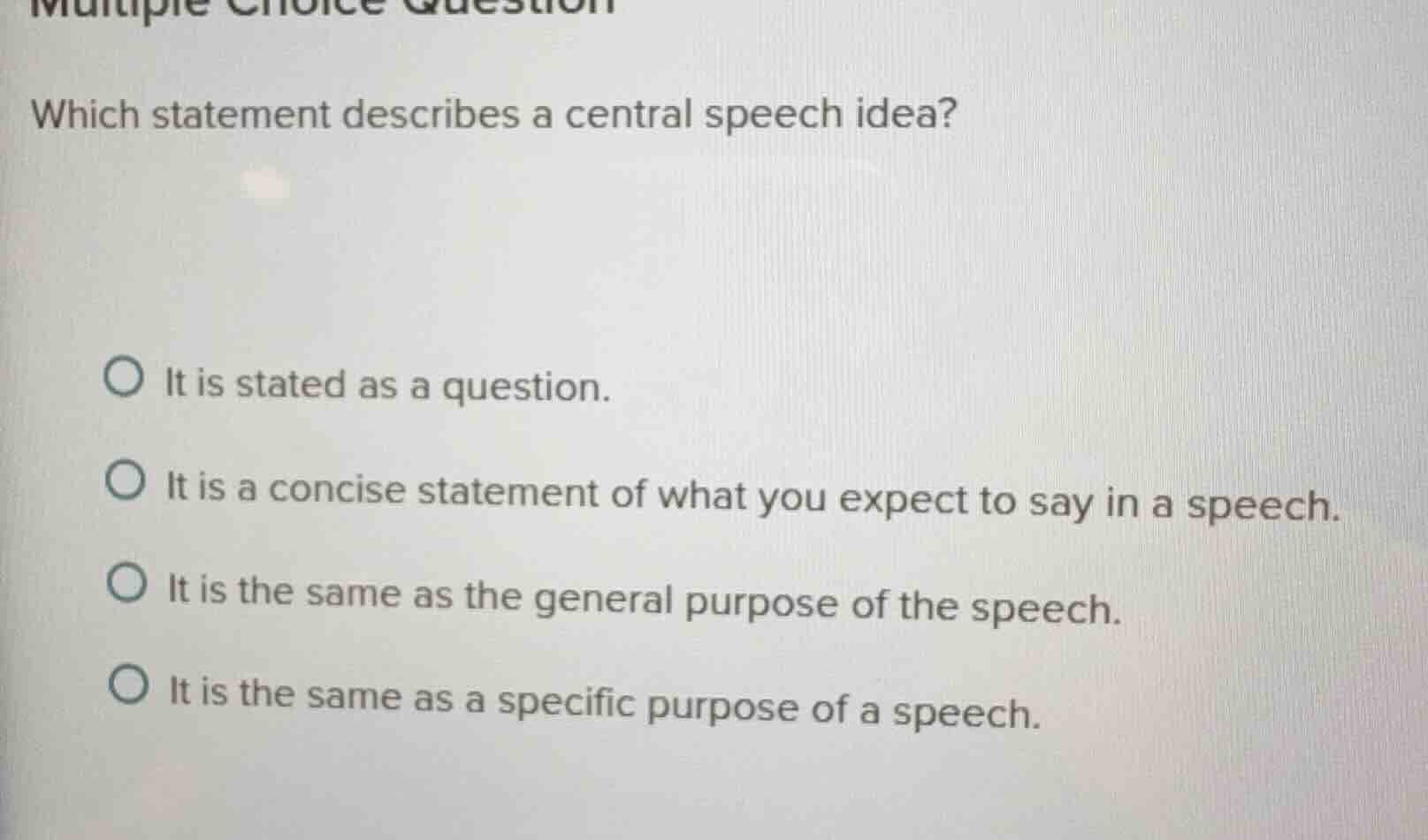 multiple choice question which statement describes a central speech ide…