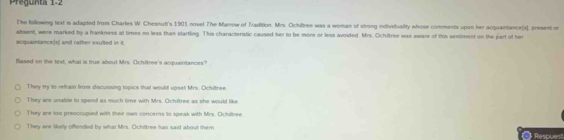 pregunta 1-2 the following text is adapted from charles w chesnutt’s 19…