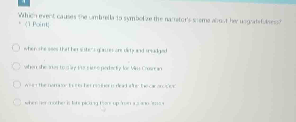 which event causes the umbrella to symbolize the narrators shame about …