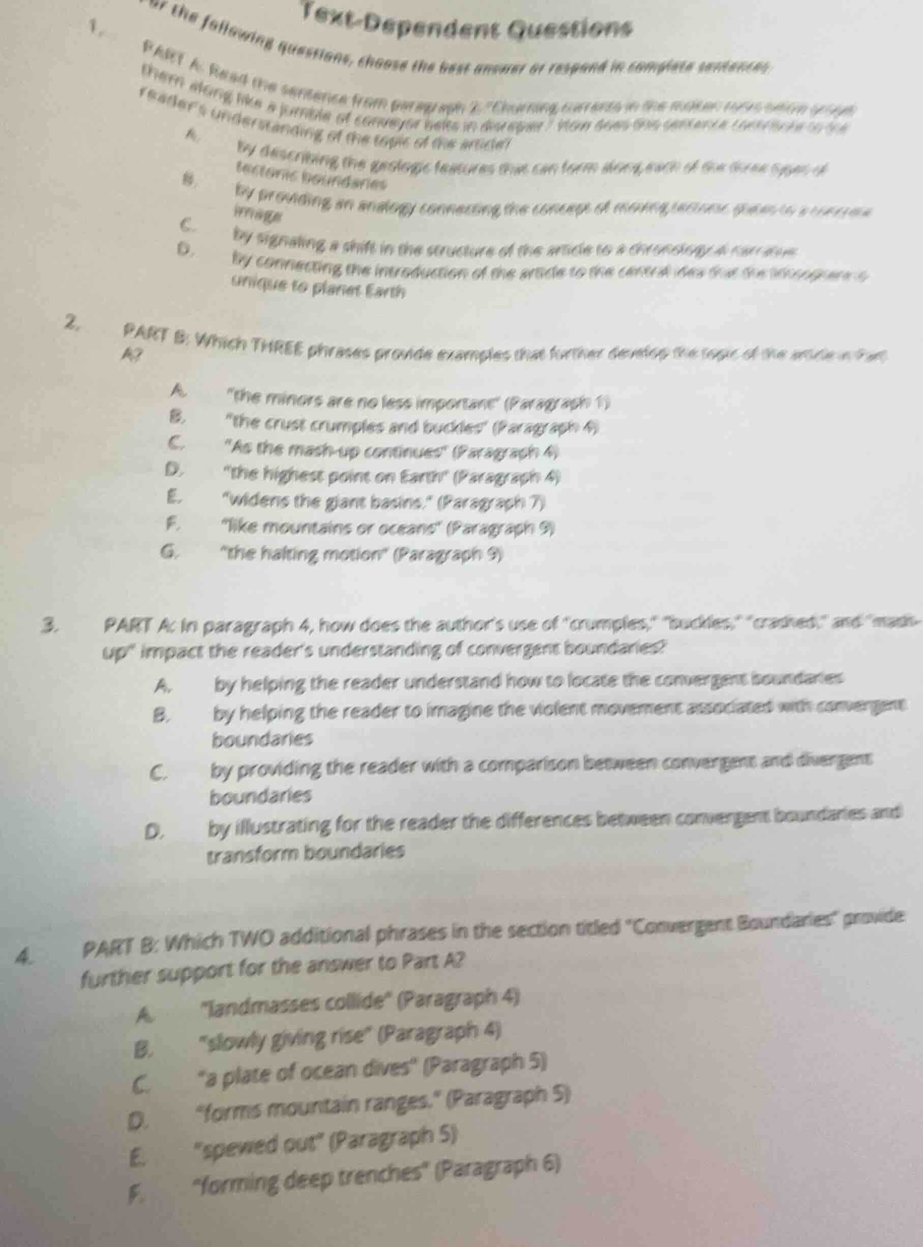 text-dependent questions for the following questions, choose the best a…