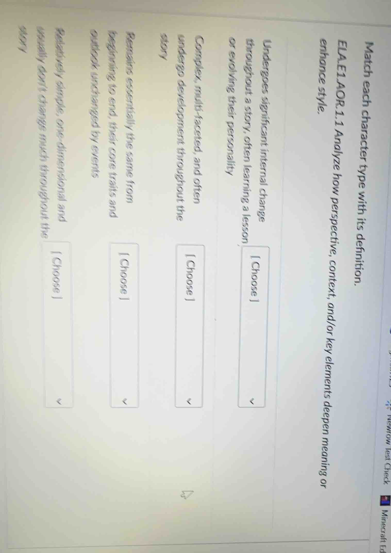 match each character type with its definition. elae1.aor.1.1 analyze ho…