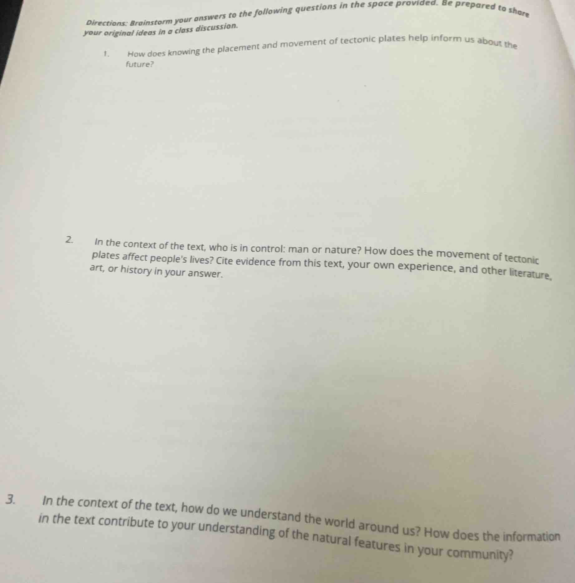 directions: brainstorm your answers to the following questions in the s…