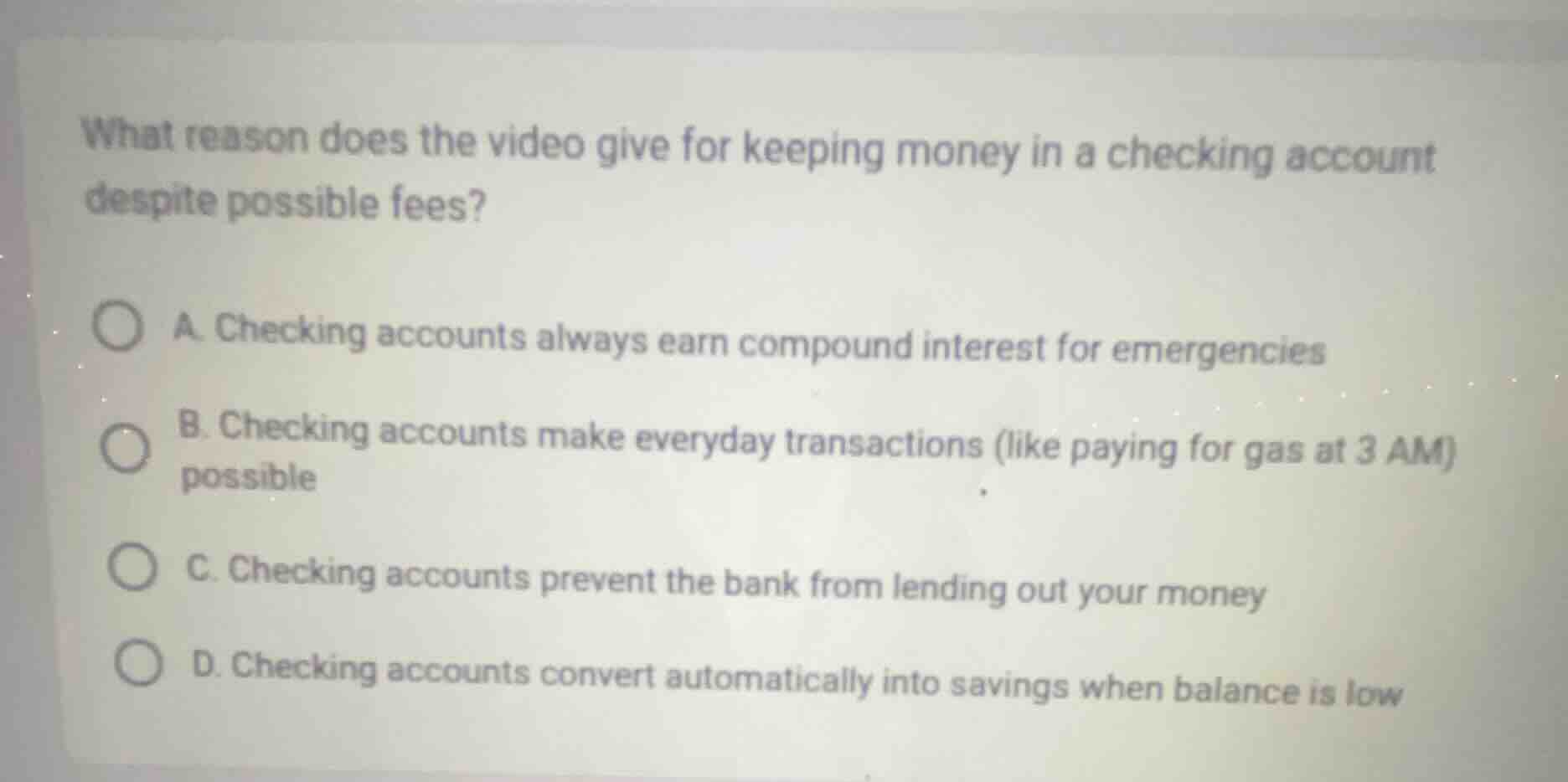 what reason does the video give for keeping money in a checking account…
