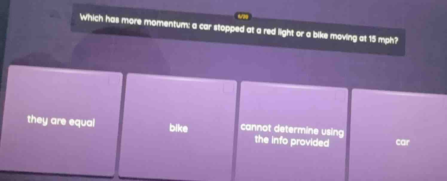 which has more momentum: a car stopped at a red light or a bike moving …