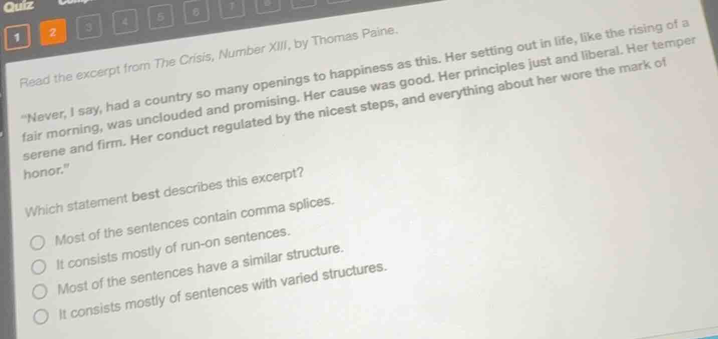 quiz read the excerpt from the crisis, number xiii, by thomas paine. ev…