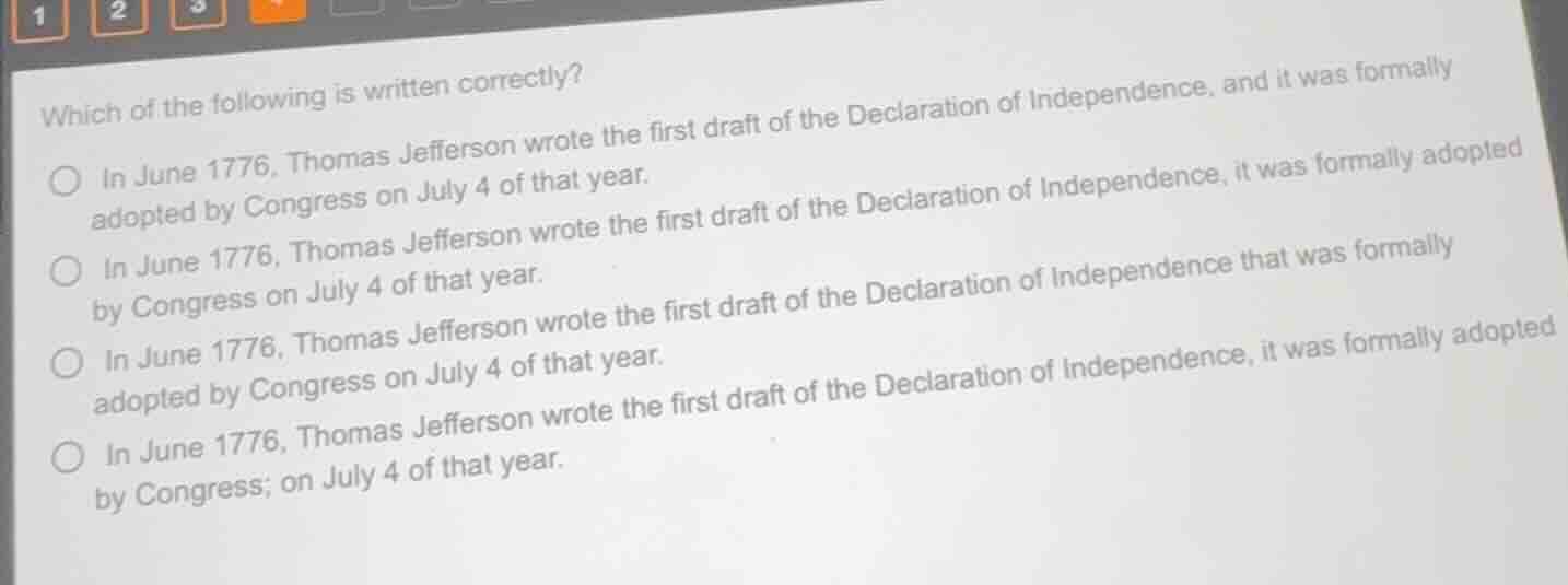 which of the following is written correctly? in june 1776, thomas jeffe…