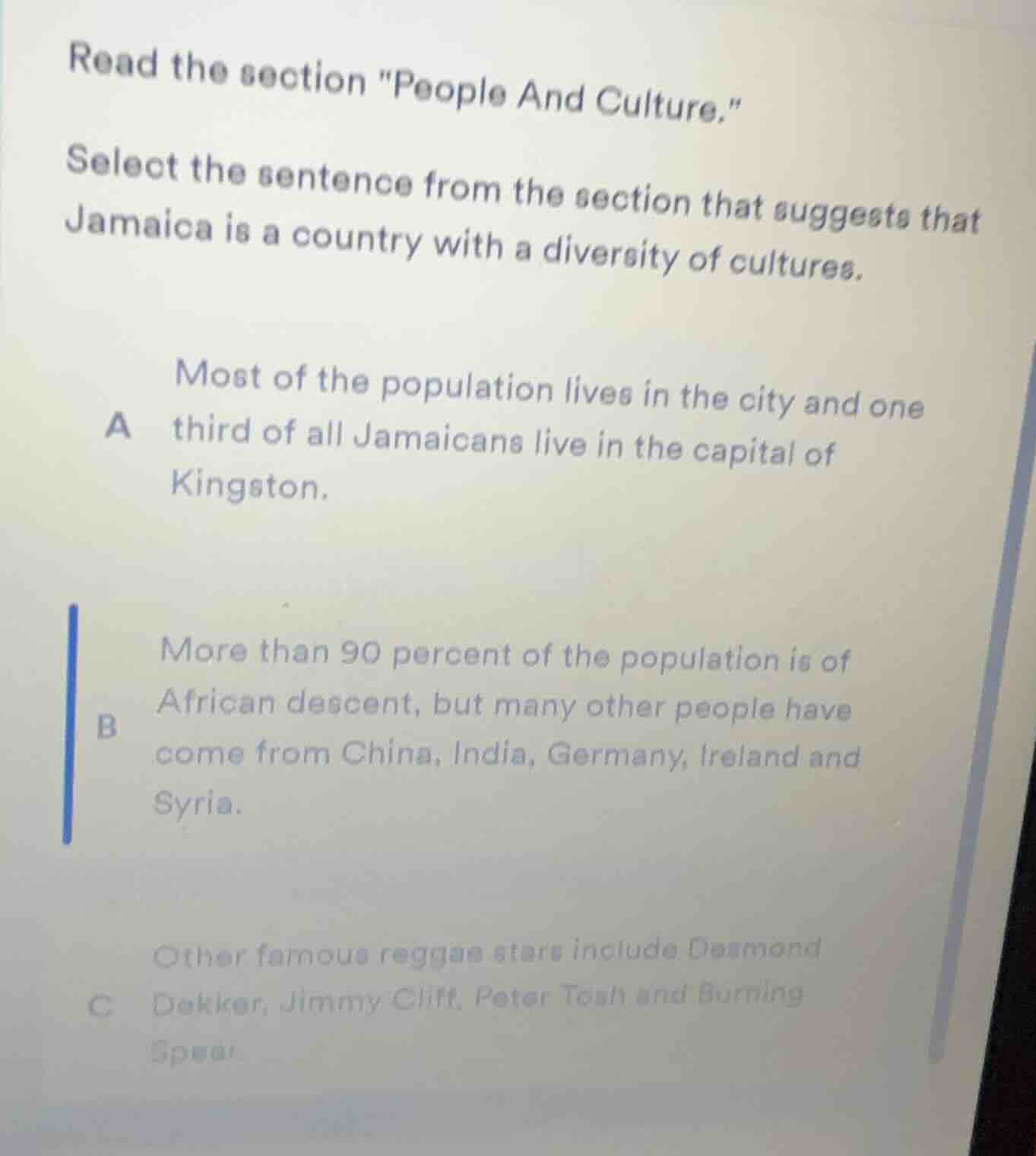 read the section \people and culture.\ select the sentence from the sec…
