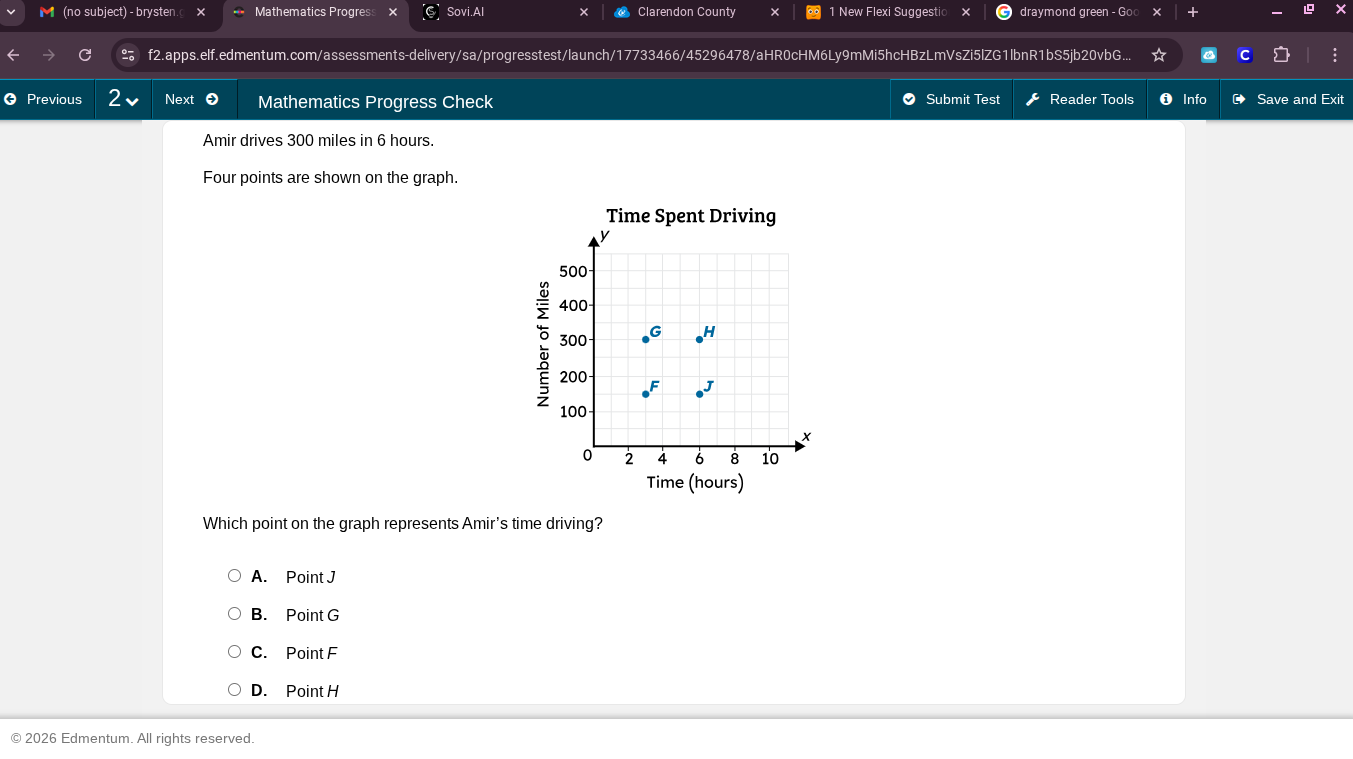 amir drives 300 miles in 6 hours. four points are shown on the graph. g…