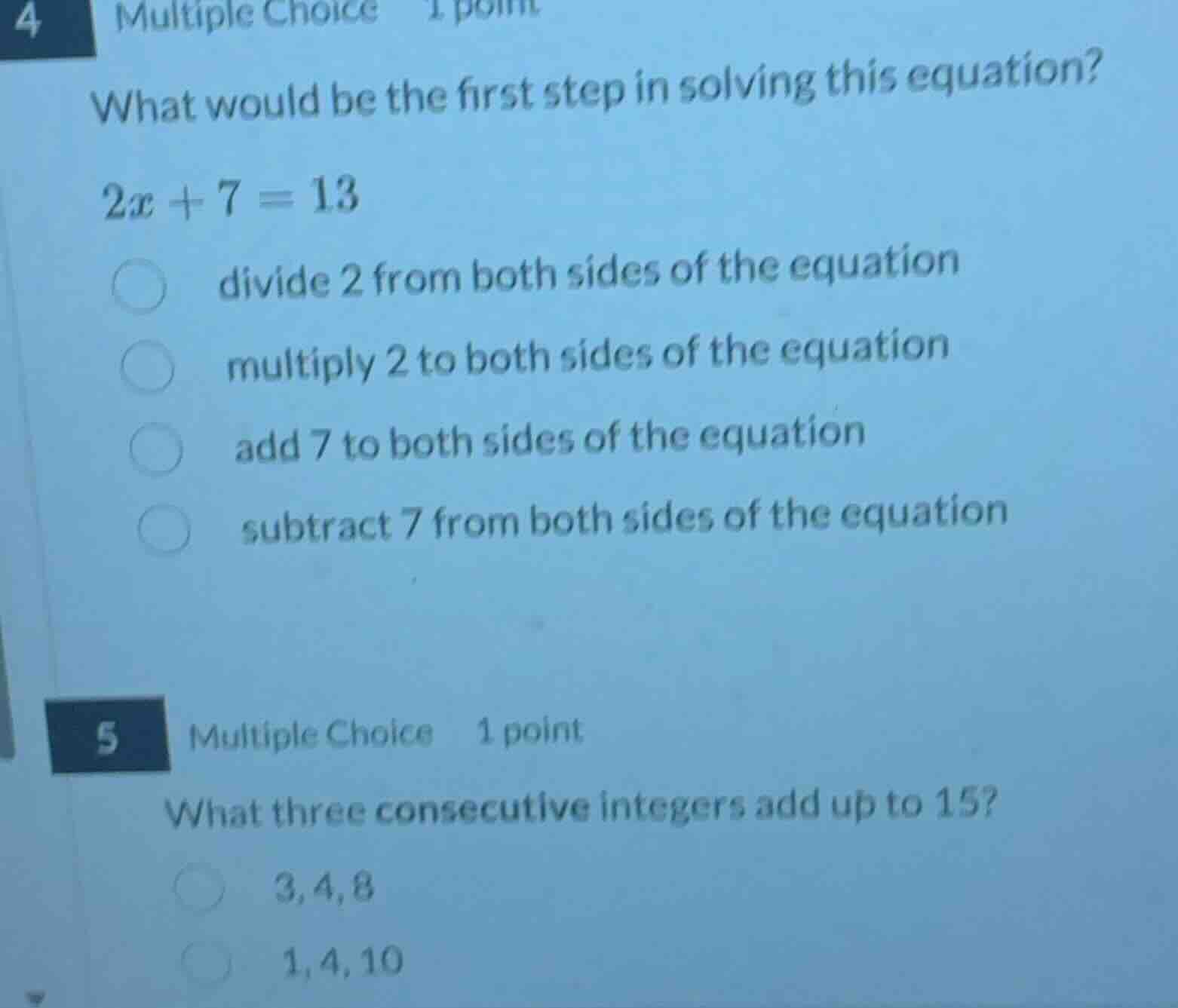 4 multiple choice 1 point what would be the first step in solving this …