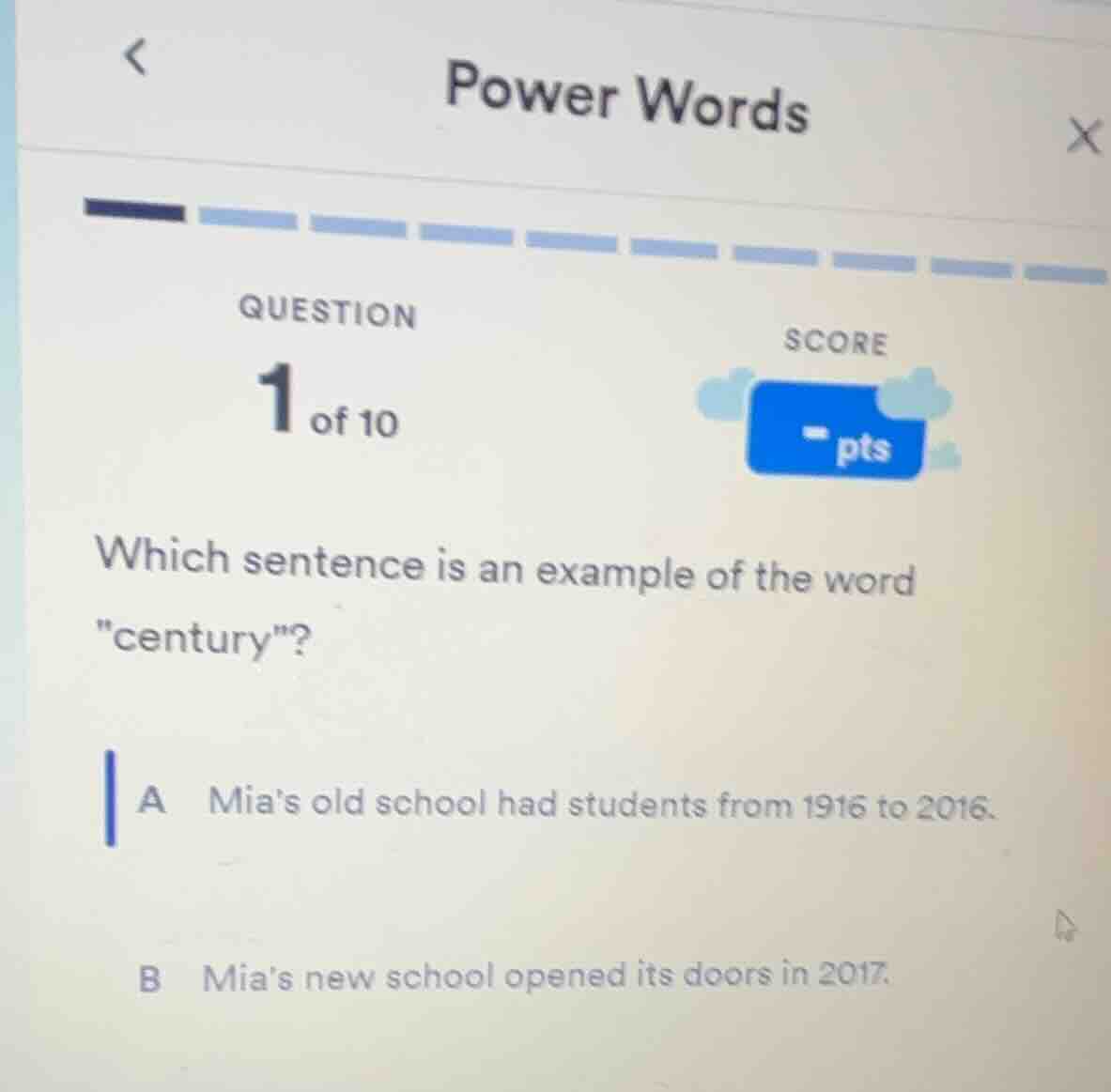 power words question 1 of 10 score - pts which sentence is an example o…