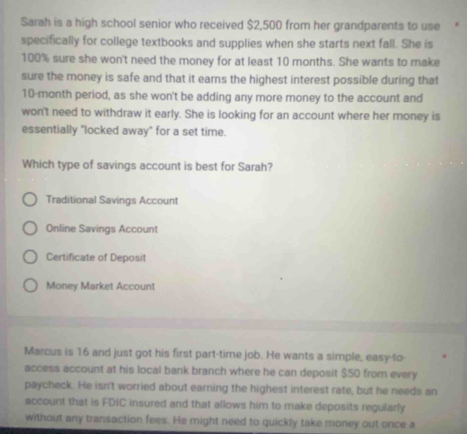 sarah is a high school senior who received $2,500 from her grandparents…