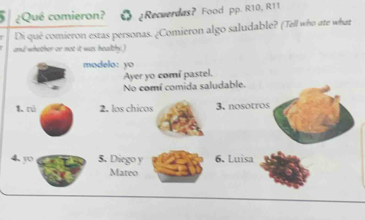 ¿qué comieron? ¿recuerdas? food pp. r10, r11 di qué comieron estas pers…