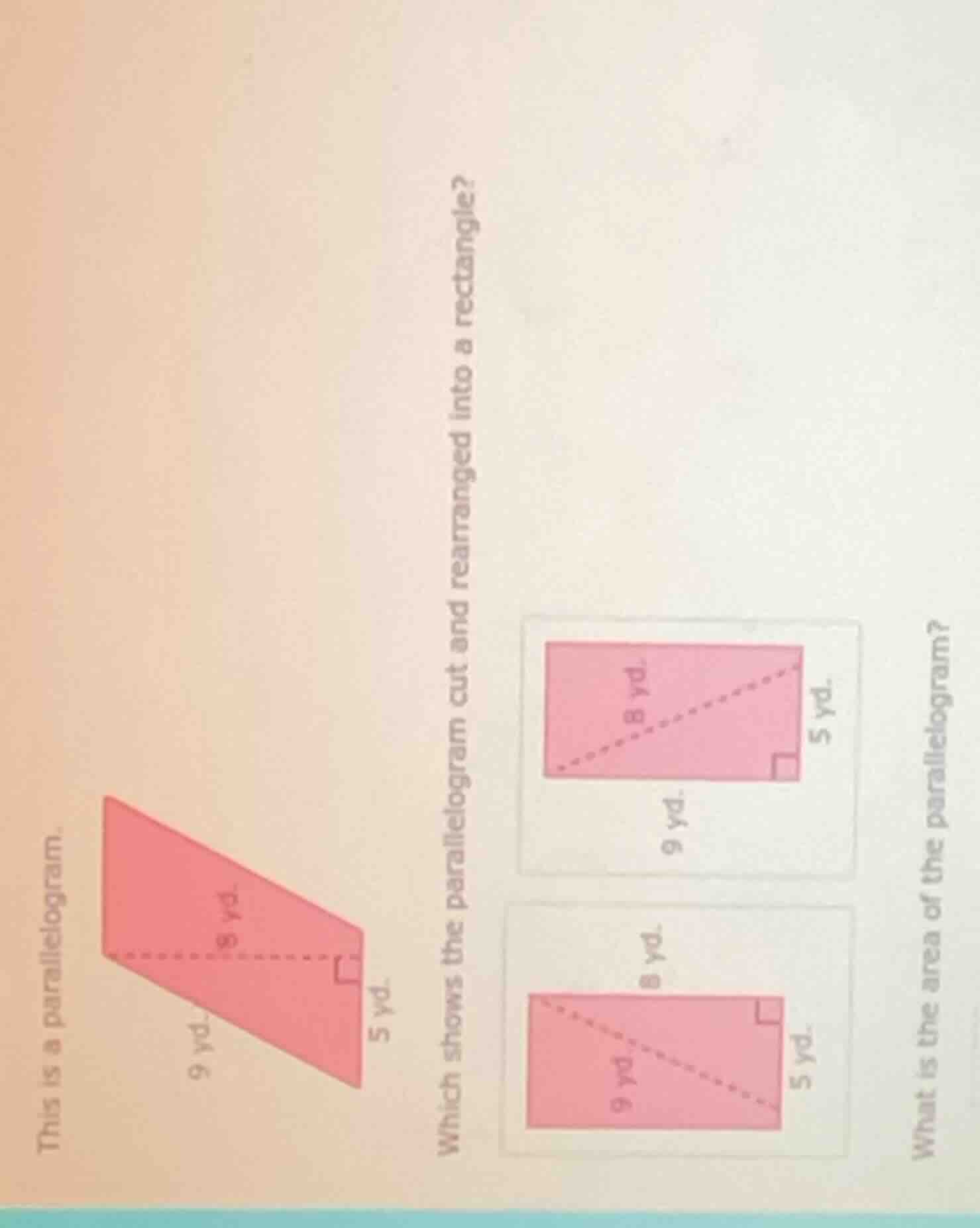 this is a parallelogram. which shows the parallelogram cut and rearrang…