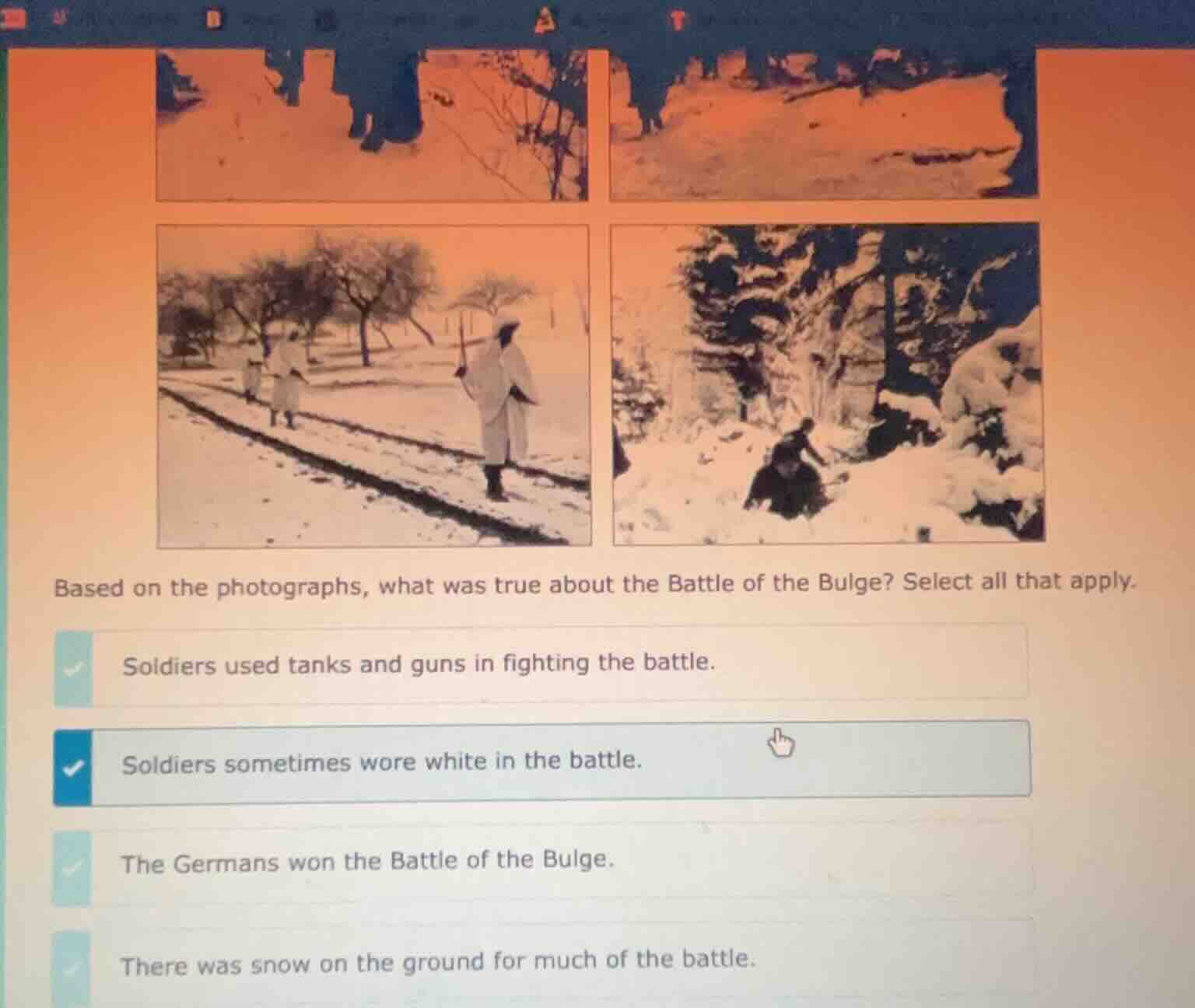 based on the photographs, what was true about the battle of the bulge? …