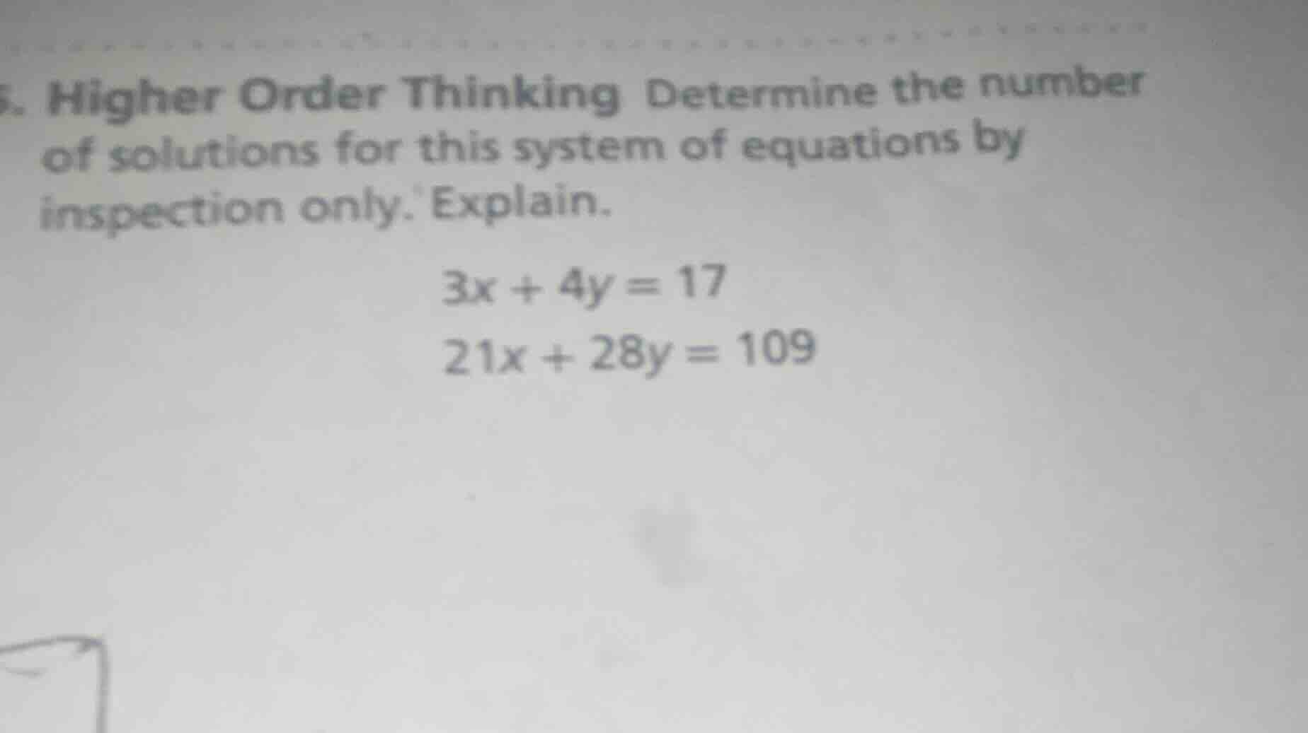 5. higher order thinking determine the number of solutions for this sys…