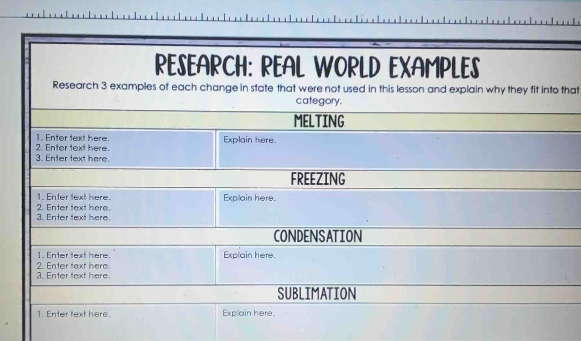 research: real world examples research 3 examples of each change in sta…