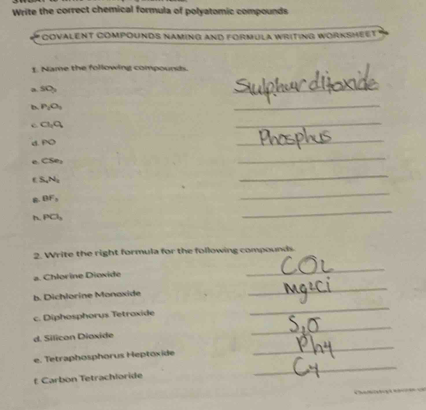 write the correct chemical formula of polyatomic compounds covalent com…