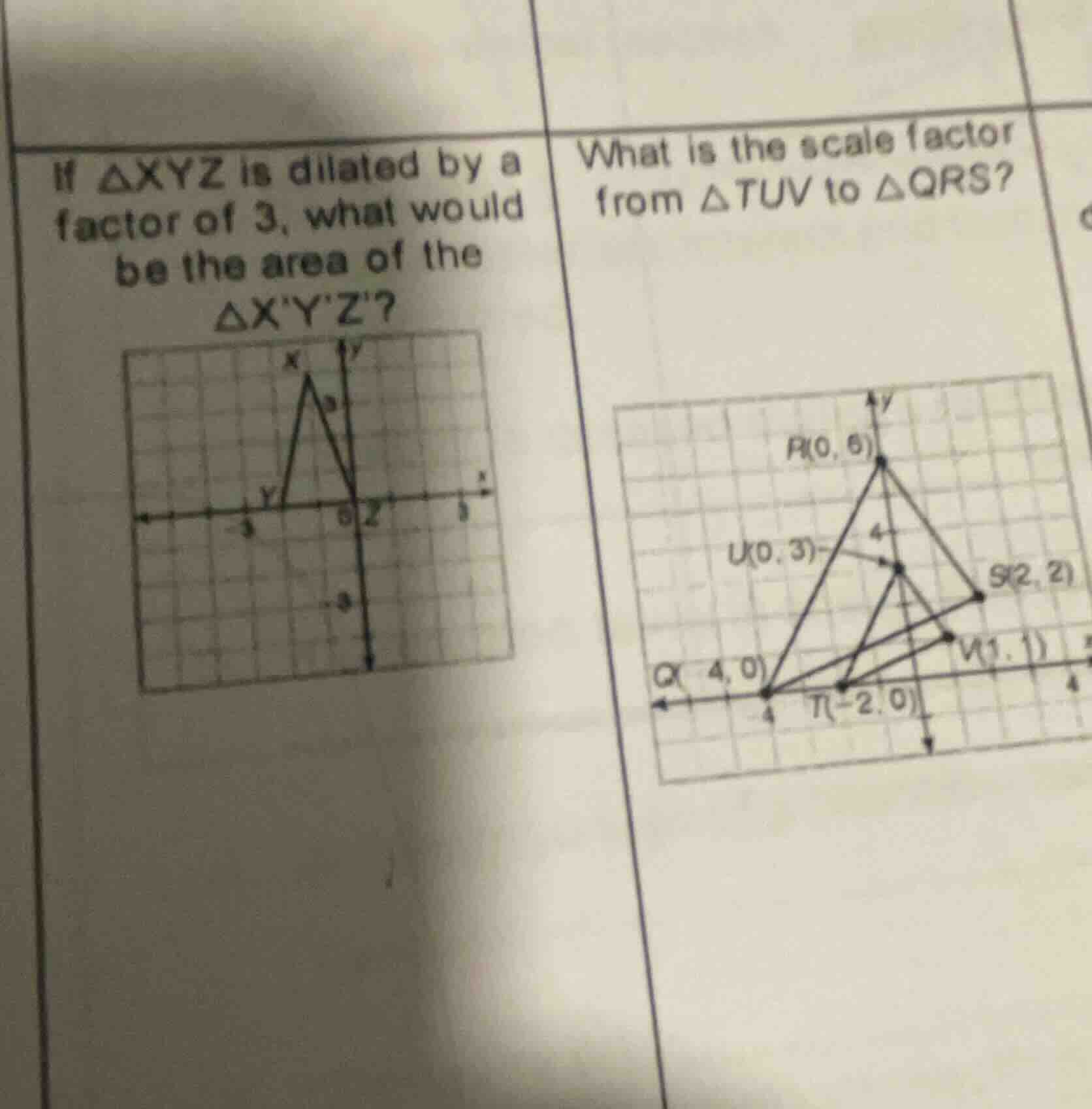 if $\\triangle xyz$ is dilated by a factor of 3, what would be the area…