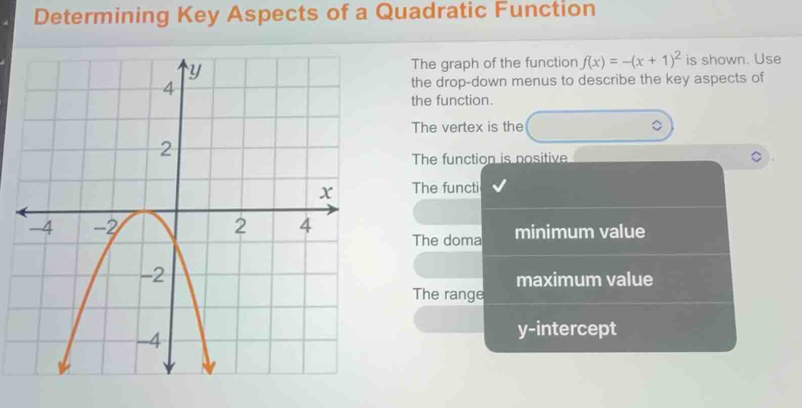 determining key aspects of a quadratic function the graph of the functi…