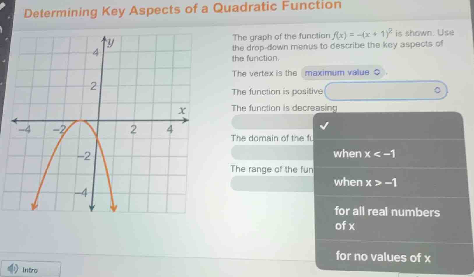 determining key aspects of a quadratic function the graph of the functi…