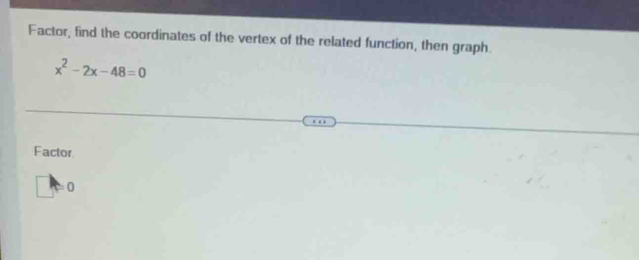 factor, find the coordinates of the vertex of the related function, the…
