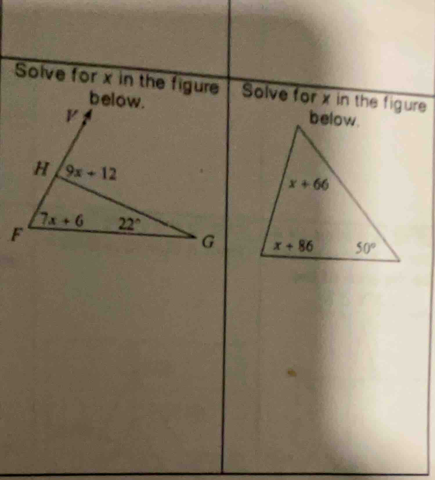 solve for x in the figure below. (figure with triangle fgh and exterior…