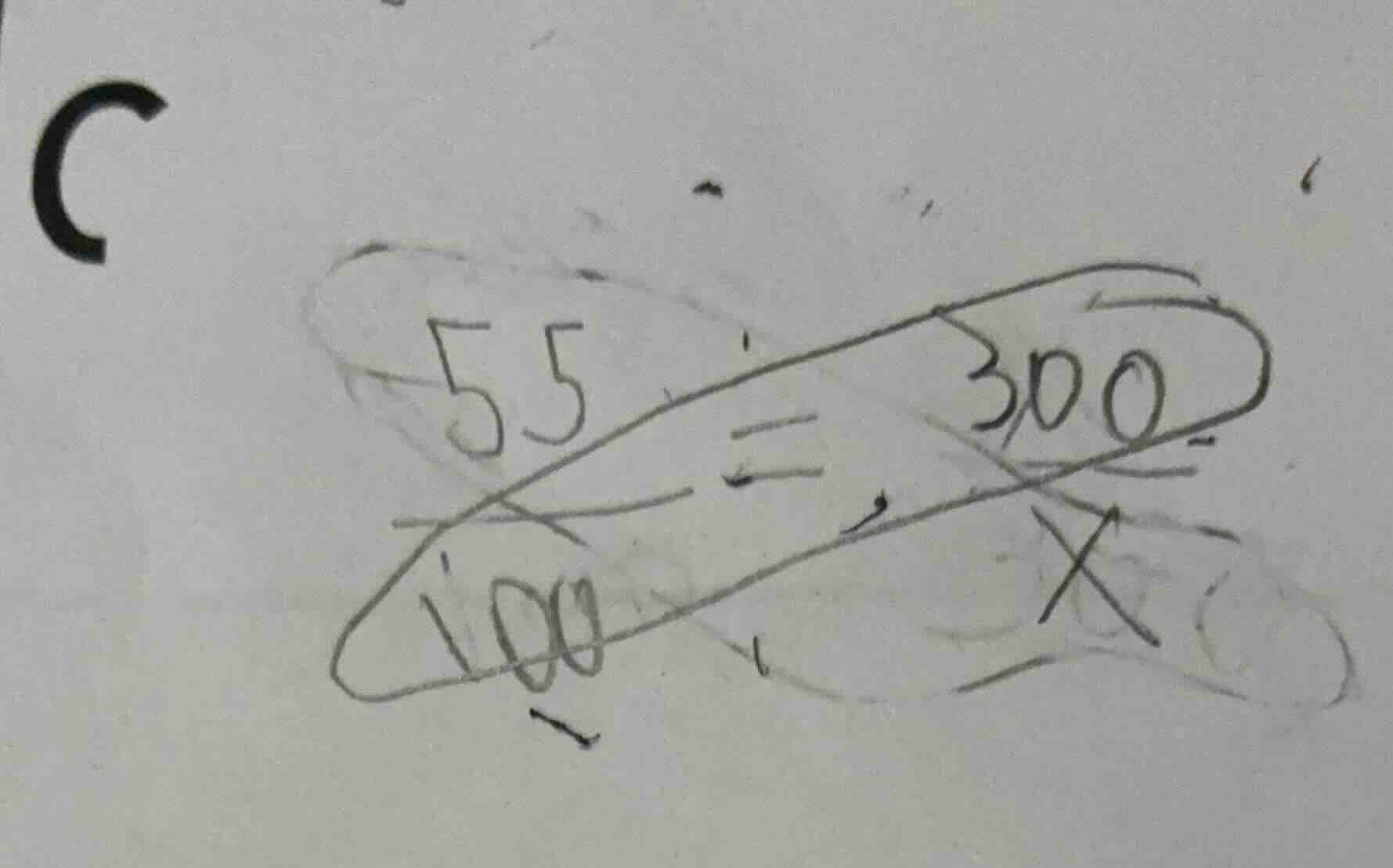 there is a hand - drawn diagram with numbers 55, 300, 100 and a variabl…