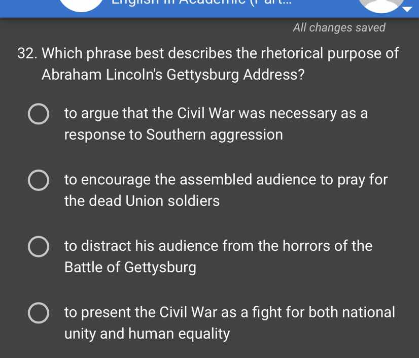 32. which phrase best describes the rhetorical purpose of abraham linco…