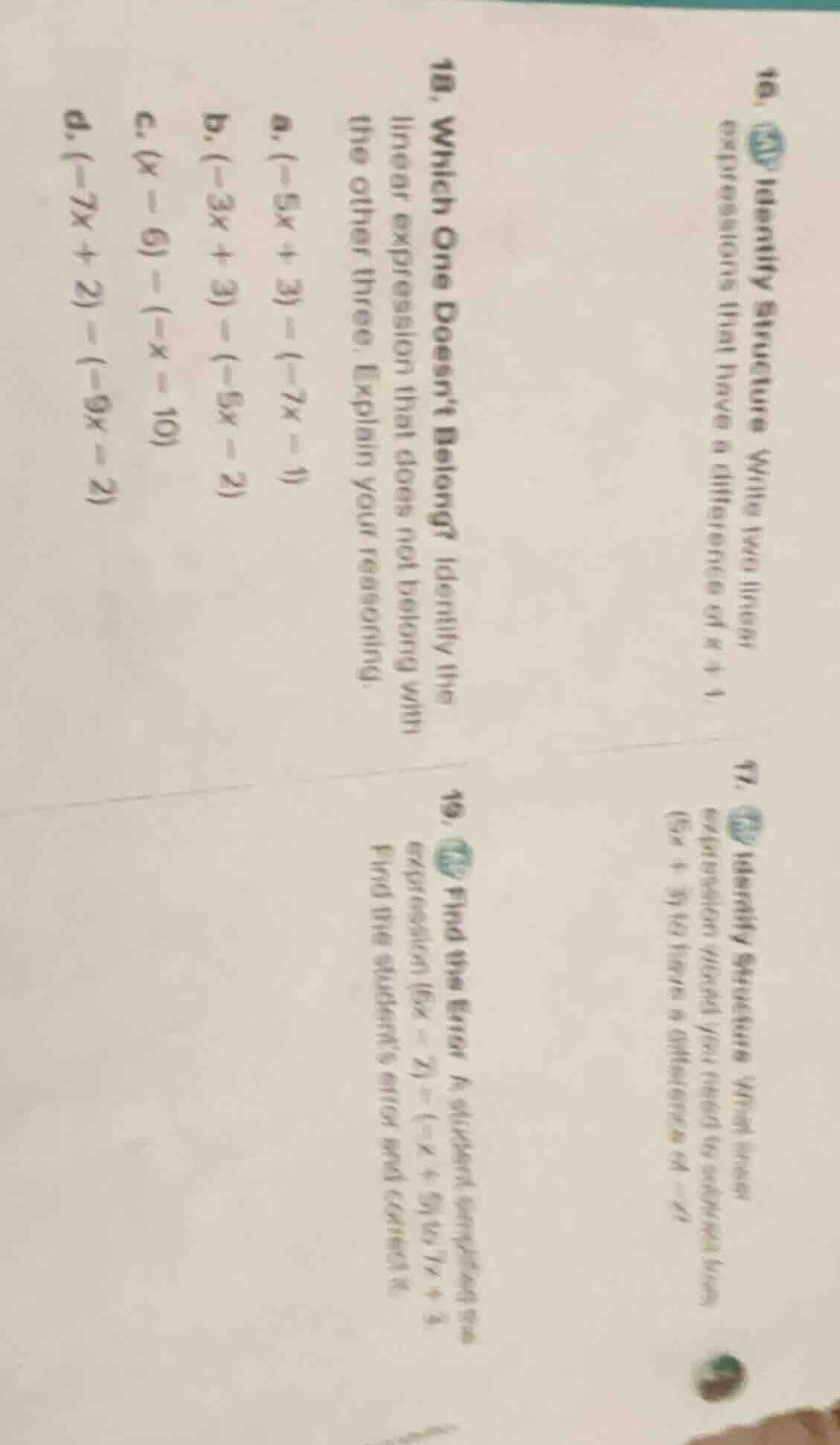 18. which one doesnt belong? identify the linear expression that does n…