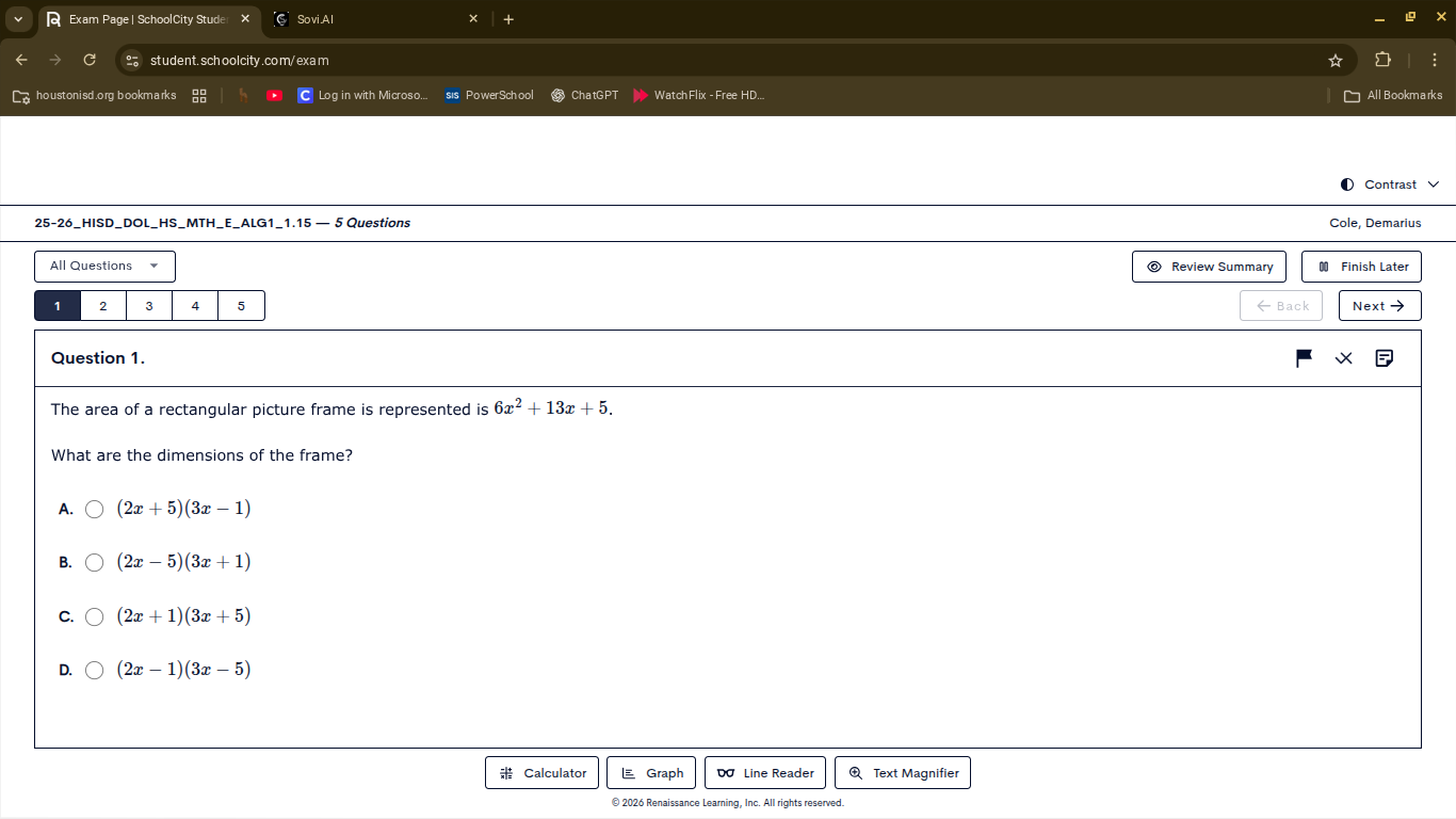 question 1. the area of a rectangular picture frame is represented is $…