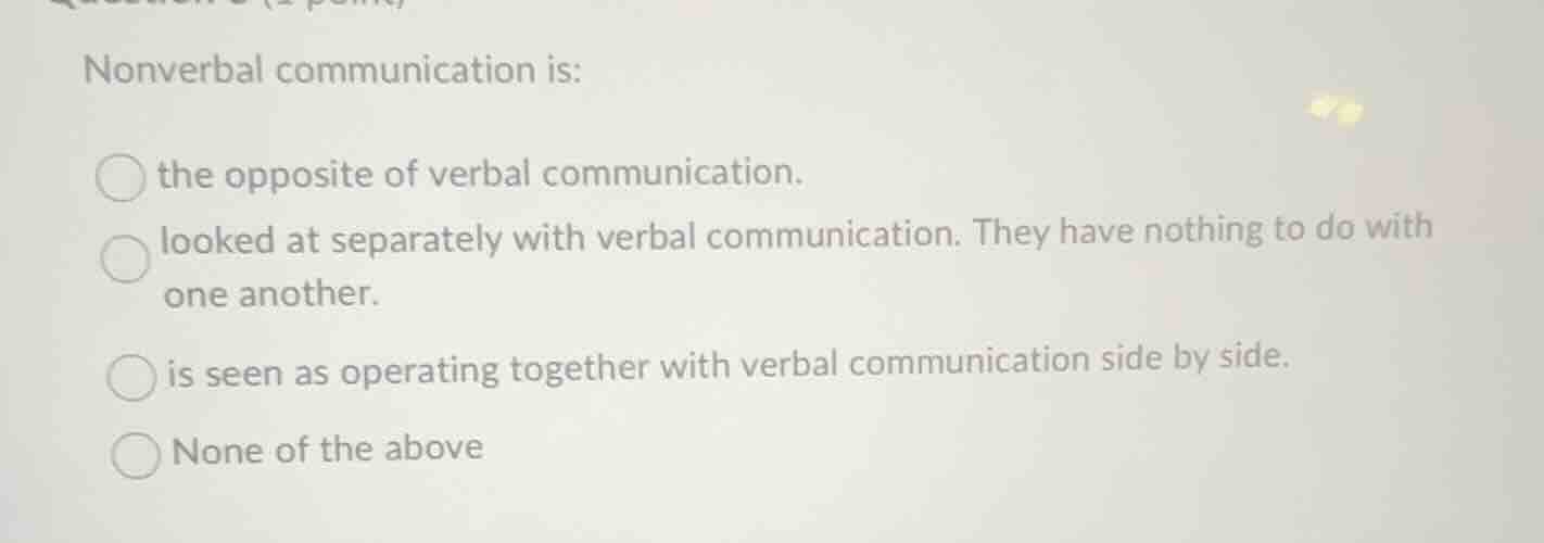 nonverbal communication is: the opposite of verbal communication. looke…