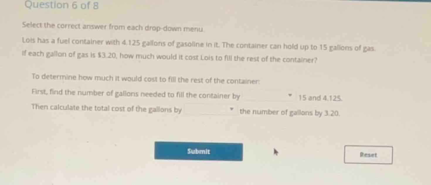 question 6 of 8 select the correct answer from each drop - down menu. l…