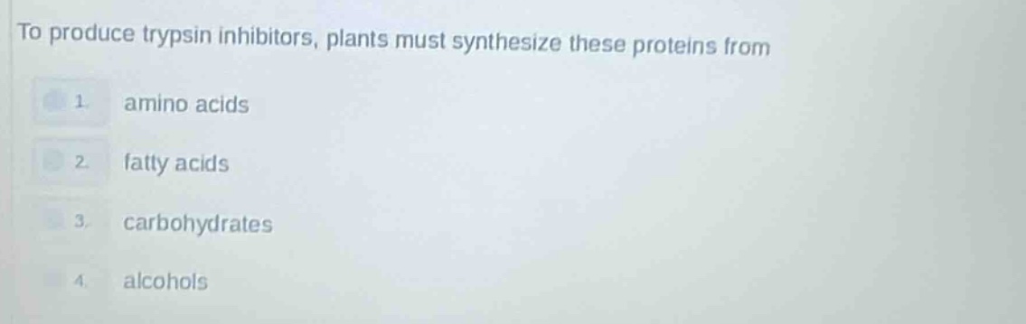 to produce trypsin inhibitors, plants must synthesize these proteins fr…