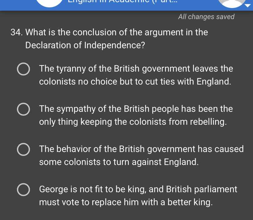 34. what is the conclusion of the argument in the declaration of indepe…