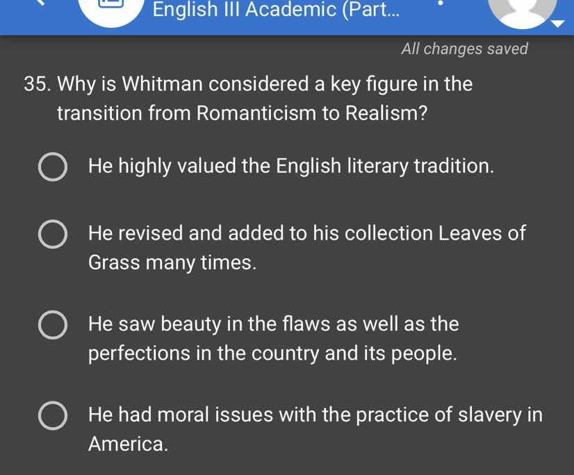 35. why is whitman considered a key figure in the transition from roman…