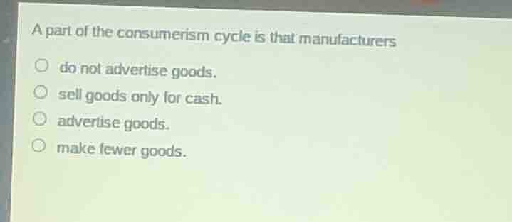 a part of the consumerism cycle is that manufacturers do not advertise …