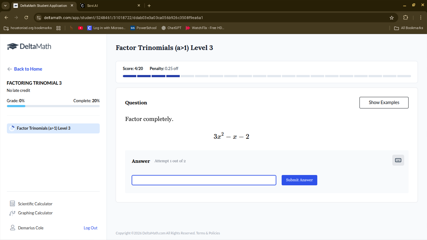 factor trinomials (a>1) level 3 question factor completely. $3x^2 - x -…