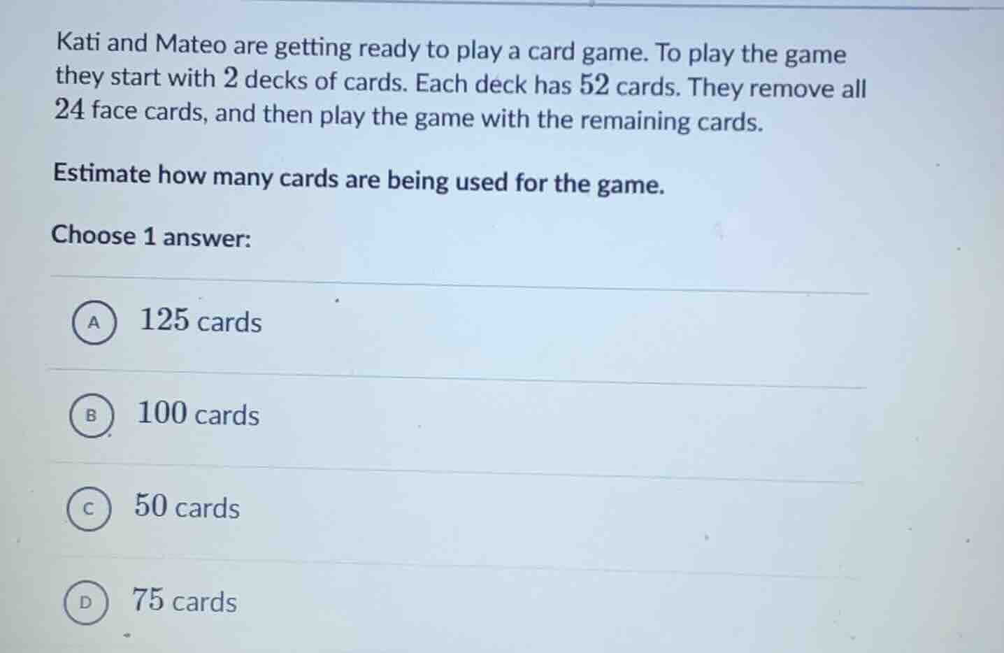 kati and mateo are getting ready to play a card game. to play the game …