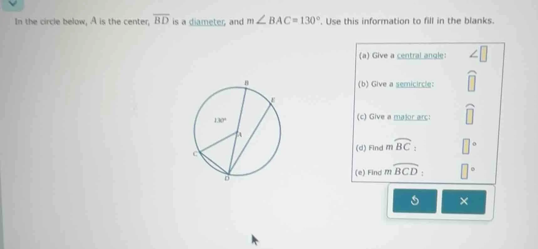 in the circle below, a is the center, \\(\\overline{bd}\\) is a diamete…