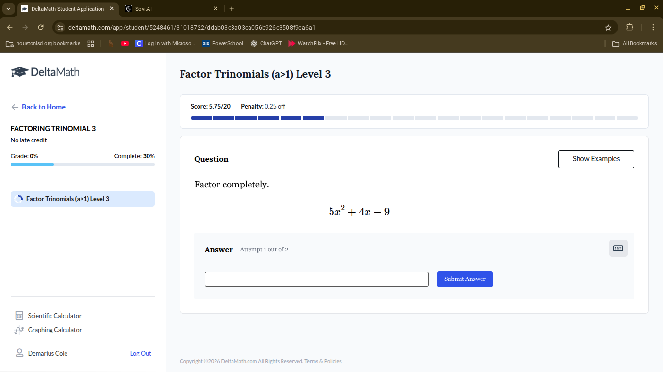 factor trinomials (a>1) level 3 question factor completely. $5x^2 + 4x …