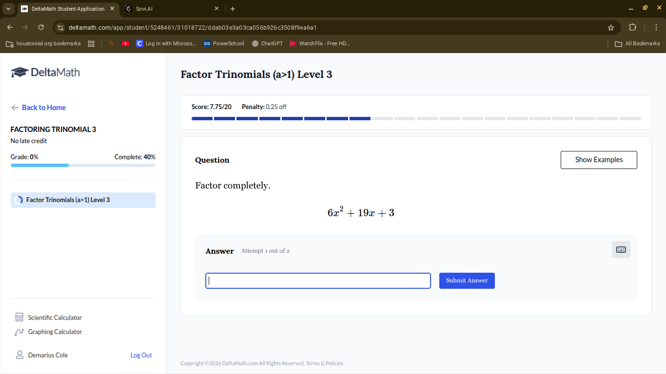 factor completely. $6x^2 + 19x + 3$
