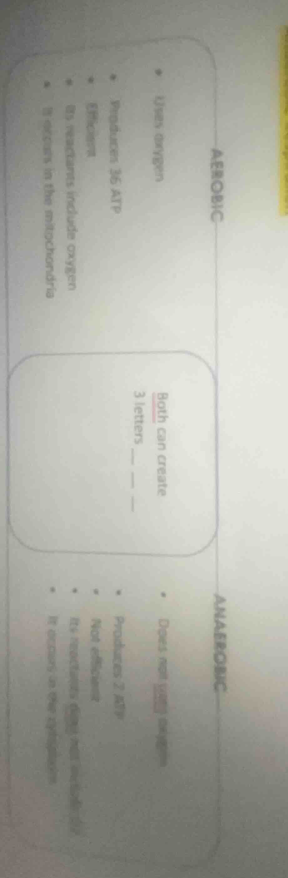 aerobic - uses oxygen - produces 36 atp - efficient - so reactants incl…