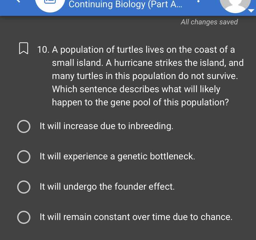 10. a population of turtles lives on the coast of a small island. a hur…