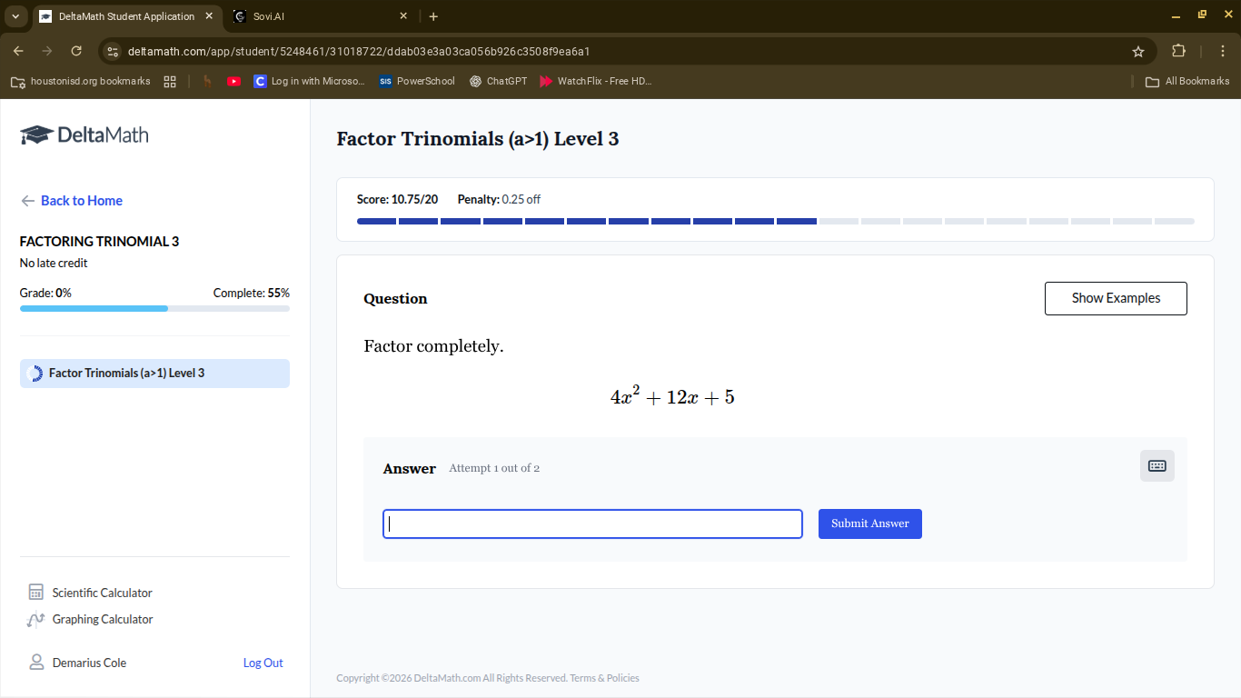 factor completely. $4x^2 + 12x + 5$