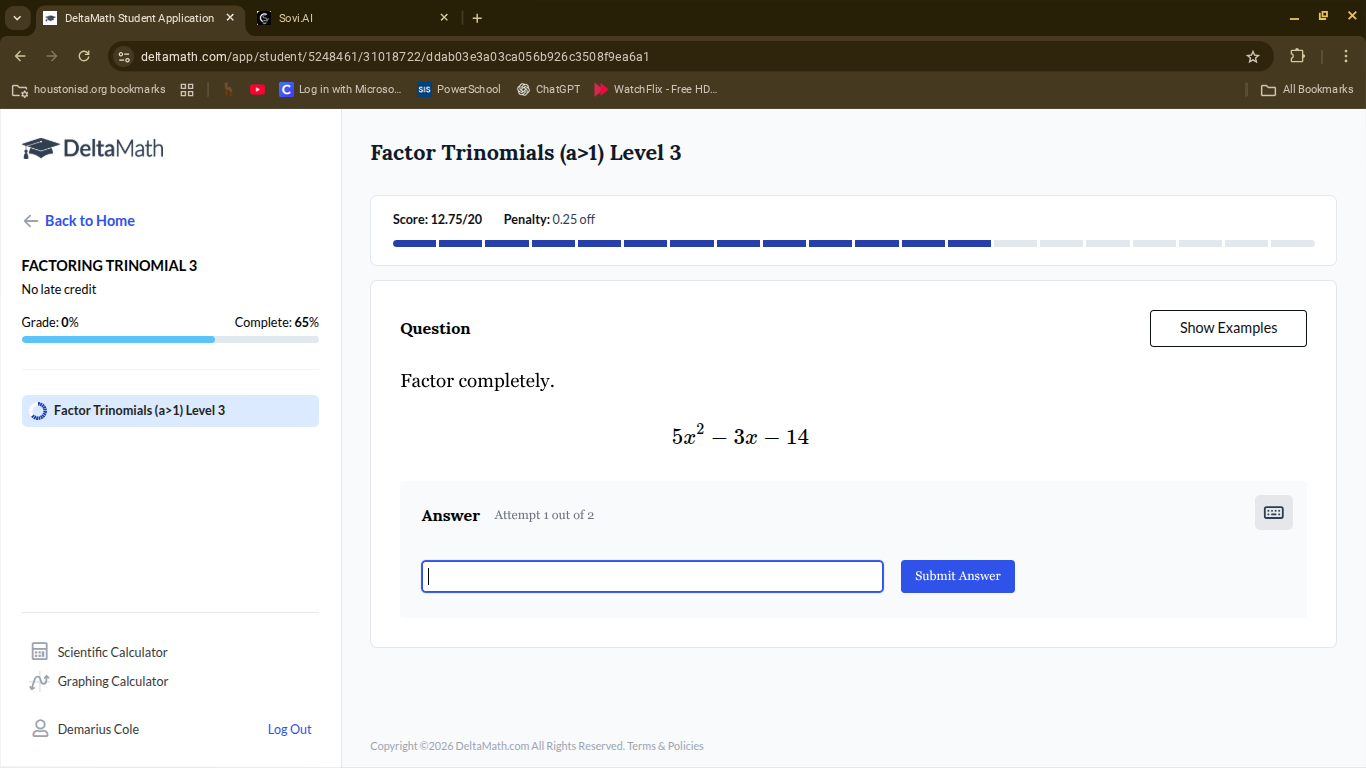 factor completely. $5x^2 - 3x - 14$