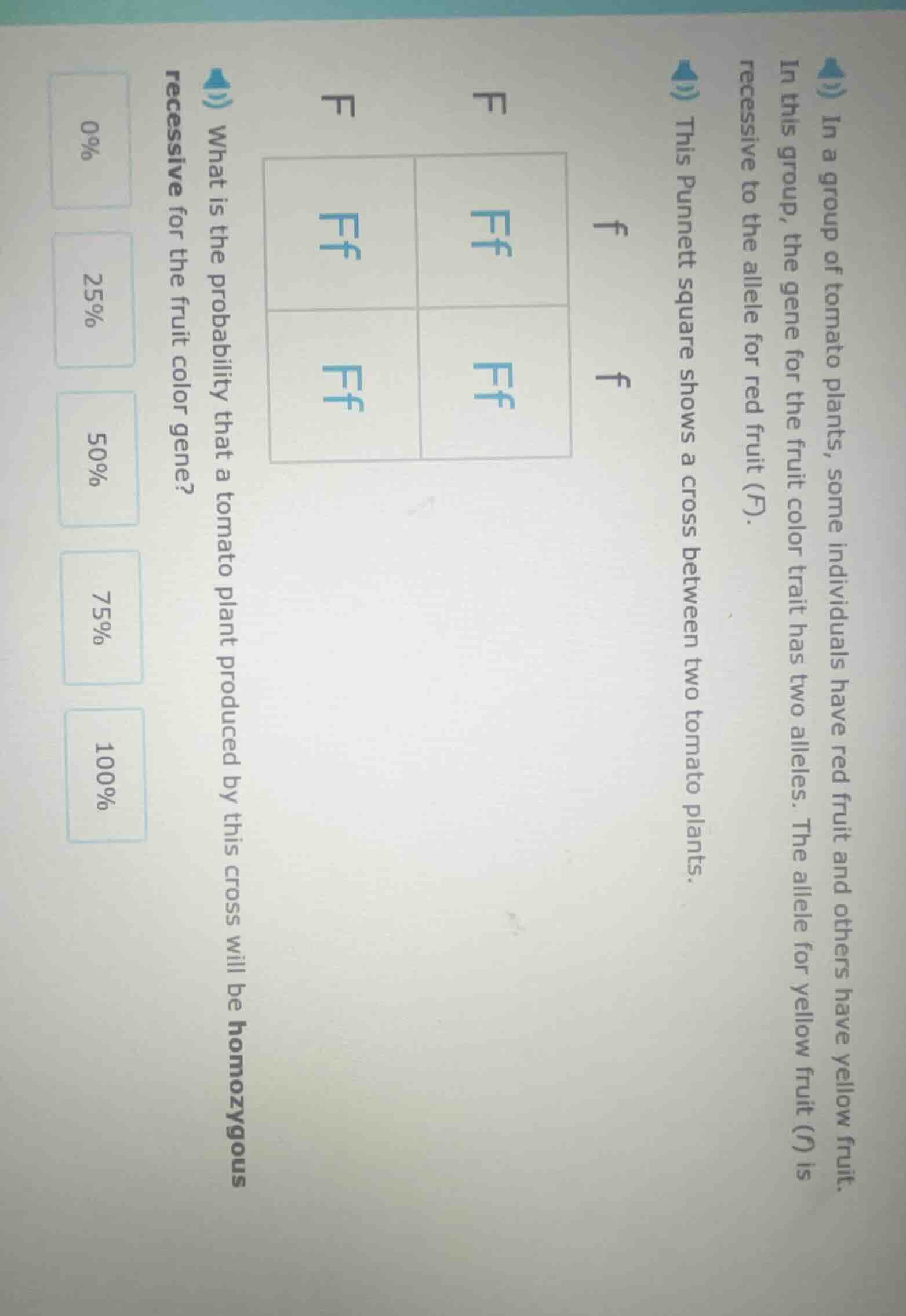 in a group of tomato plants, some individuals have red fruit and others…