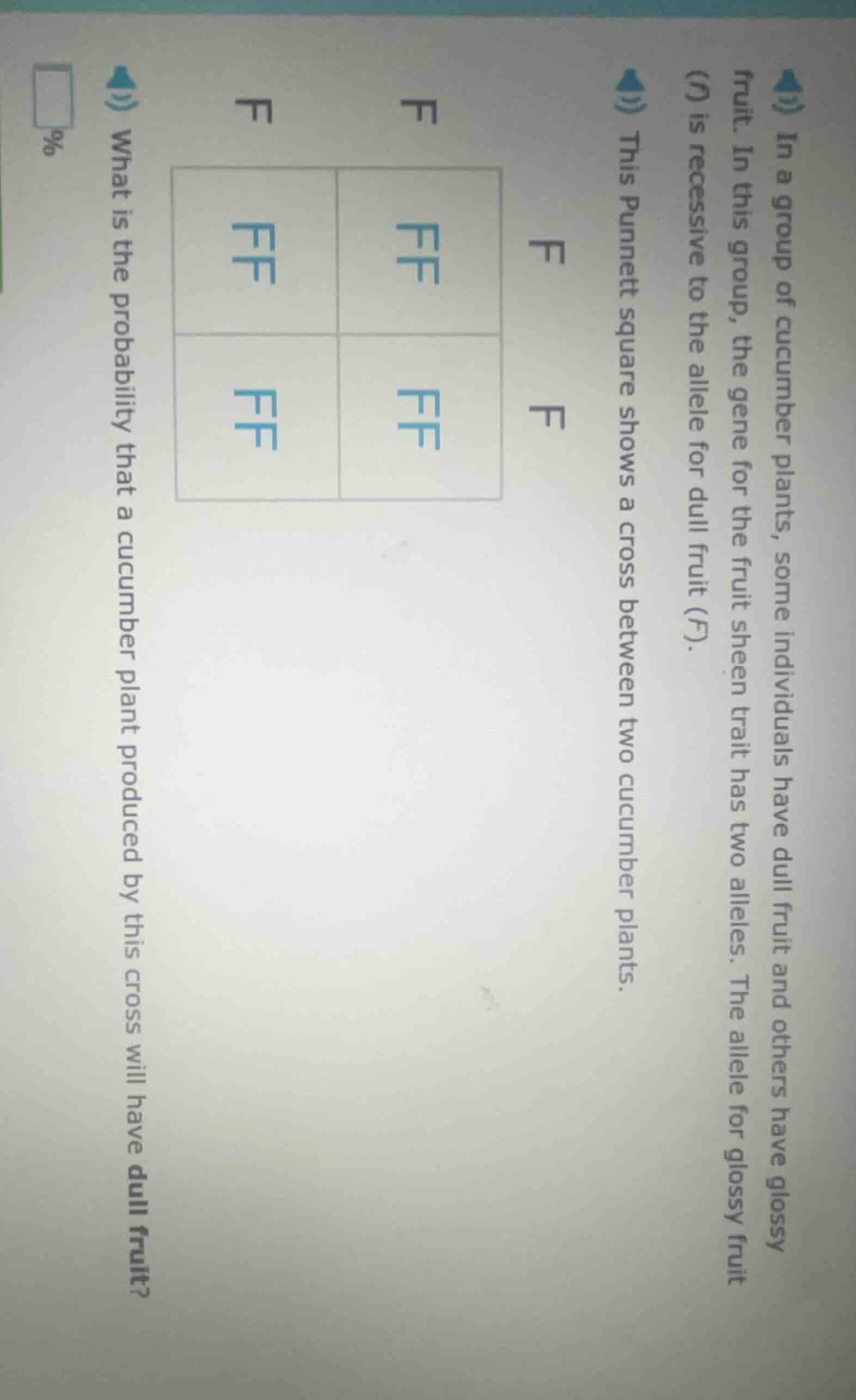 in a group of cucumber plants, some individuals have dull fruit and oth…