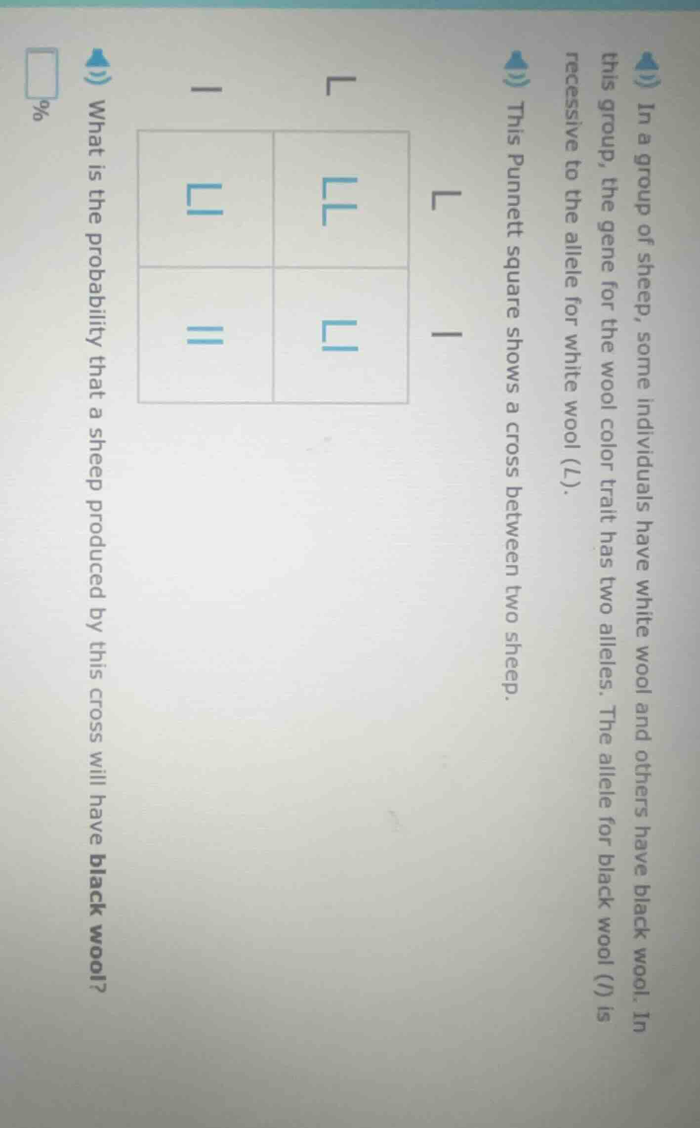 in a group of sheep, some individuals have white wool and others have b…