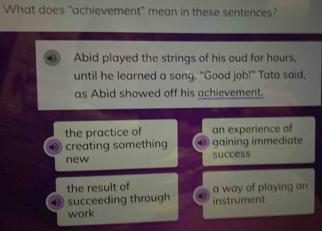 what does \achievement\ mean in these sentences? abid played the string…